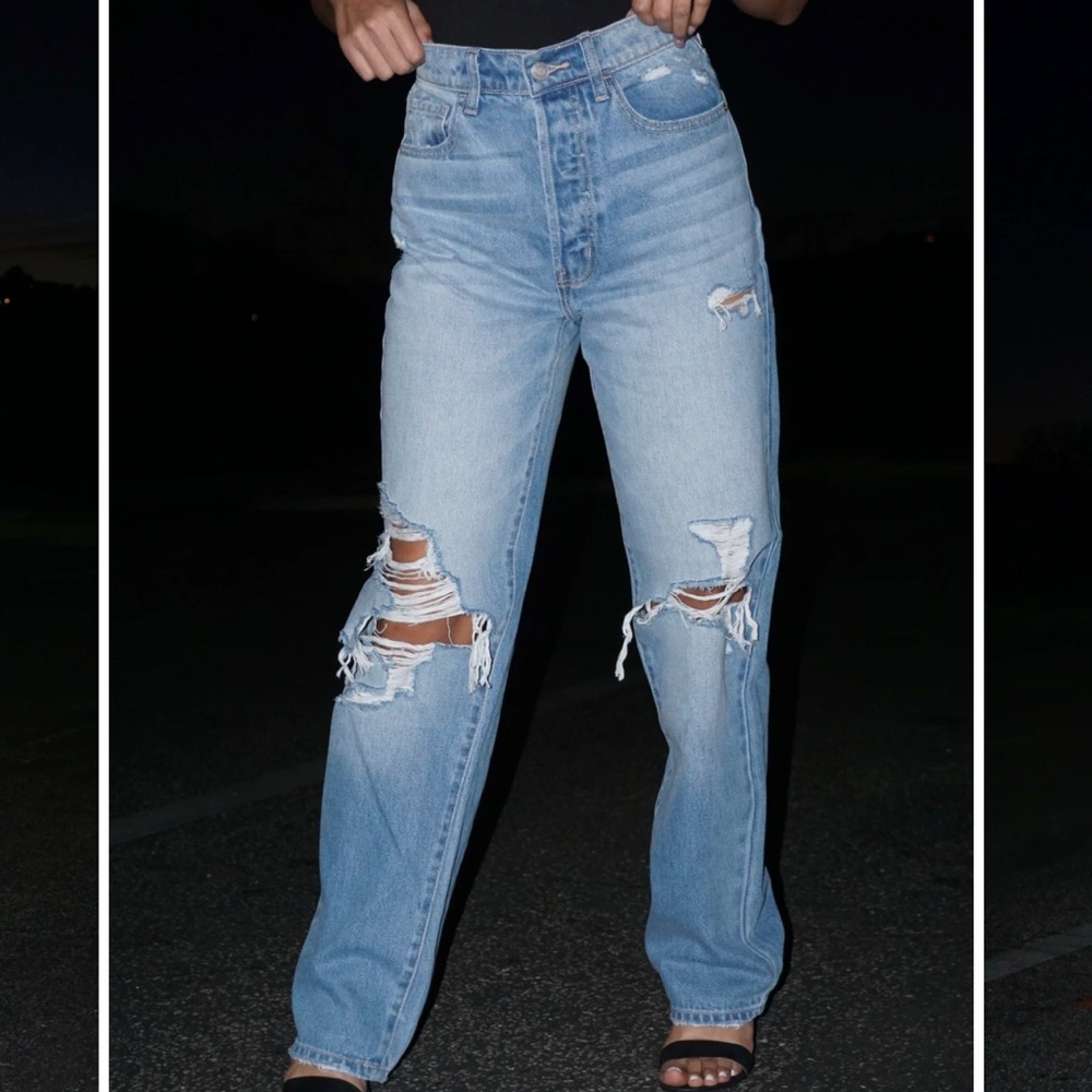 PENELOPE HIGH RISE DISTRESS DAD JEANS - Picture 2 of 3